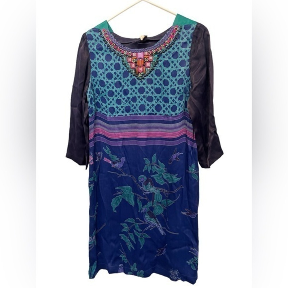 Anthropologie Bl^nk Women’s Dress‎ Size Medium Blue Beaded Front